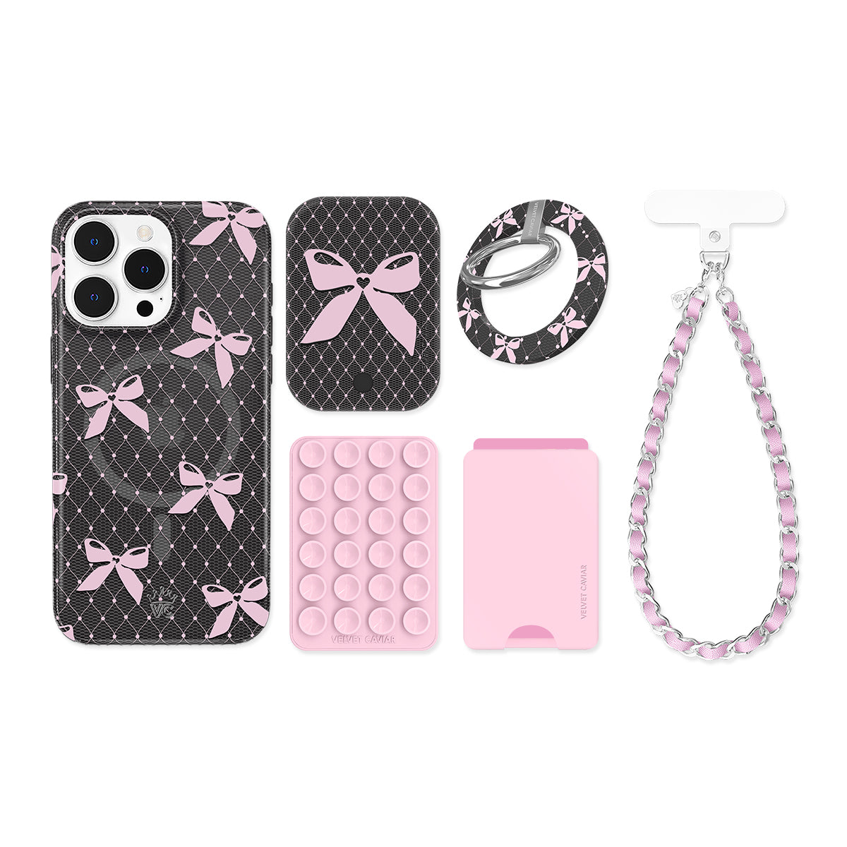 Lacy Pink Bows iPhone Bundle Set