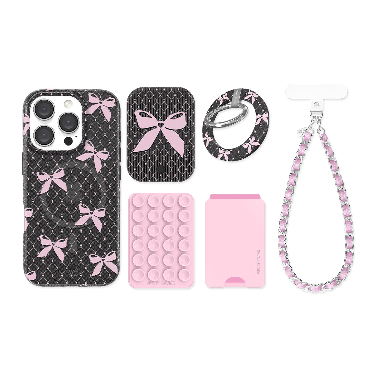 Lacy Pink Bows iPhone Bundle Set