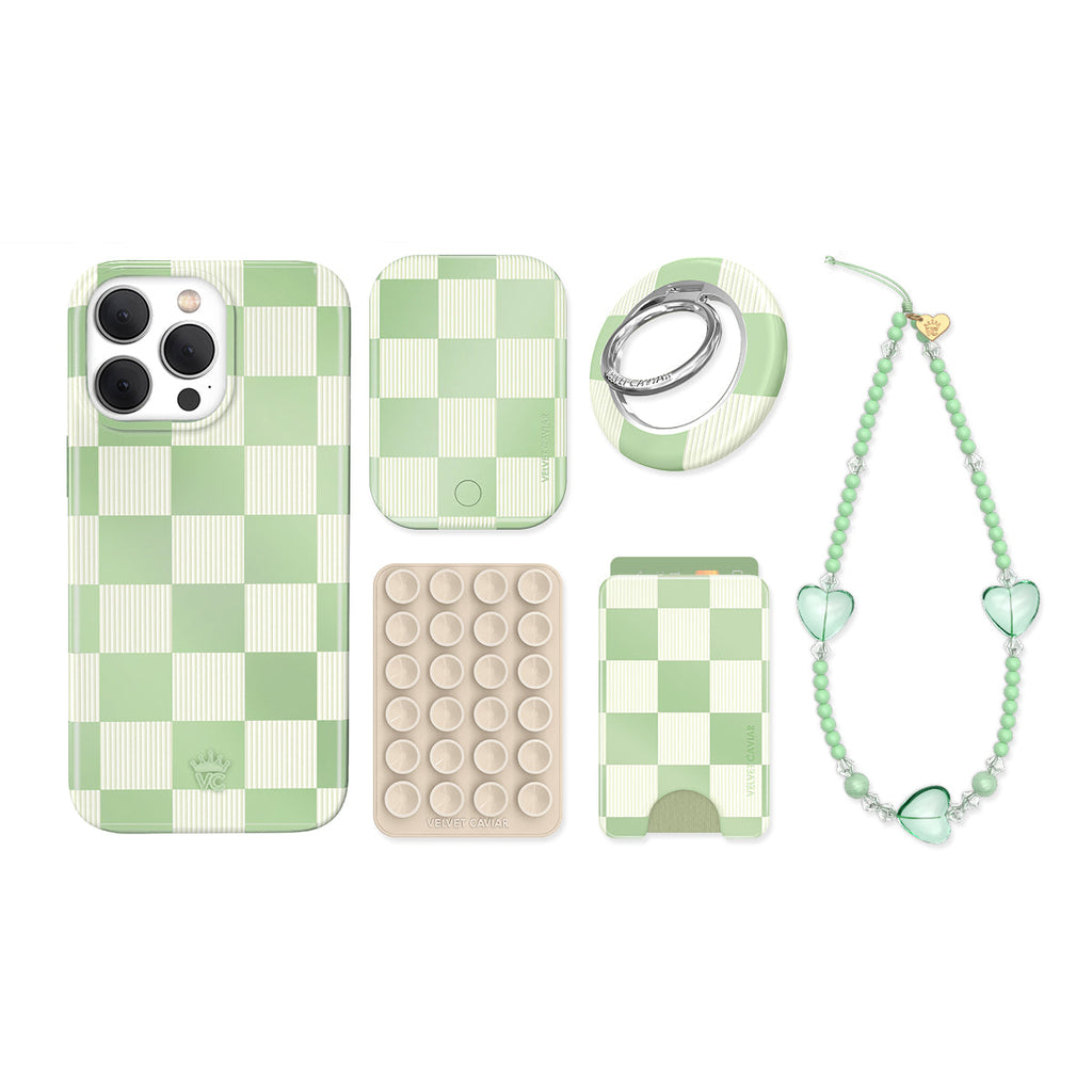 Pistachio Vibe Checkered iPhone Bundle Set